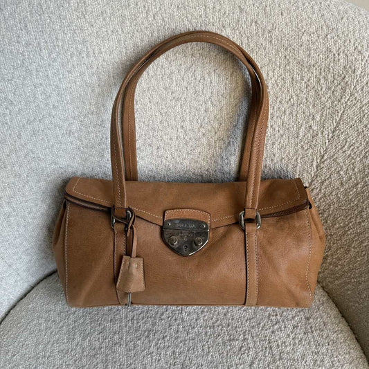2005 Prada Vitello Easy Leather Brown Shoulder Bag