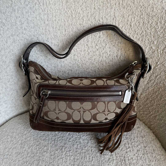 Coach Signature Tassel Brown Shoulder Bag