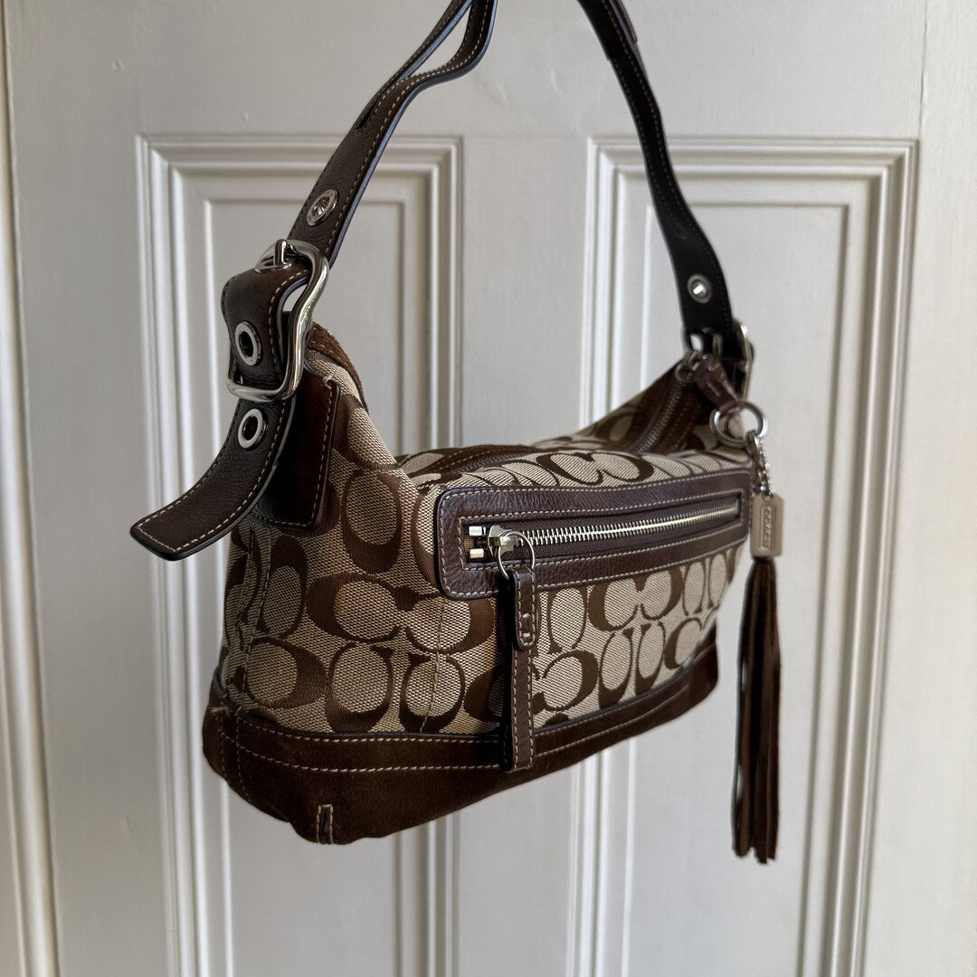 Coach Signature Tassel Brown Shoulder Bag