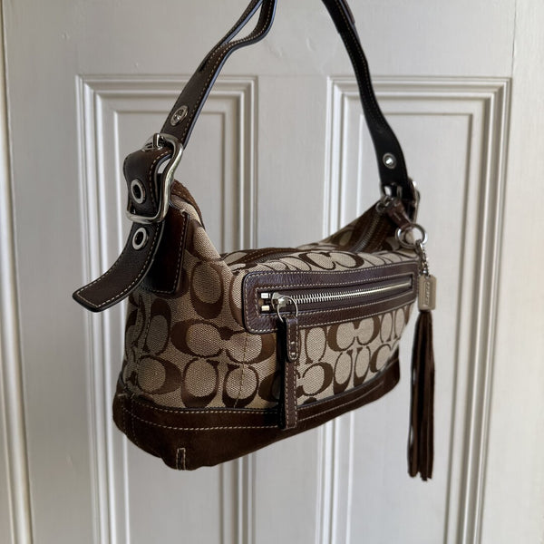 Coach Signature Tassel Brown Shoulder Bag