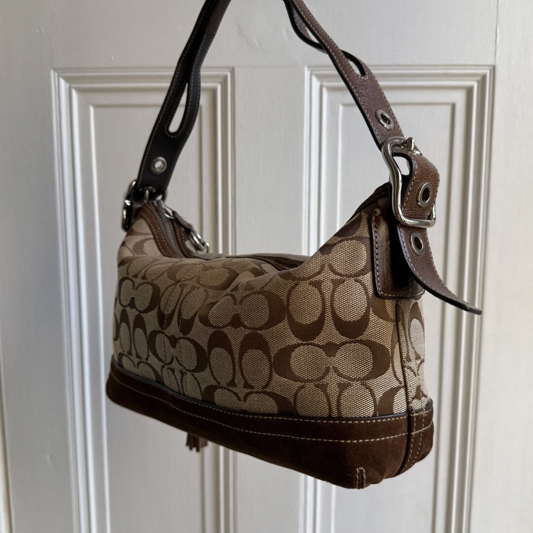 Coach Signature Tassel Brown Shoulder Bag