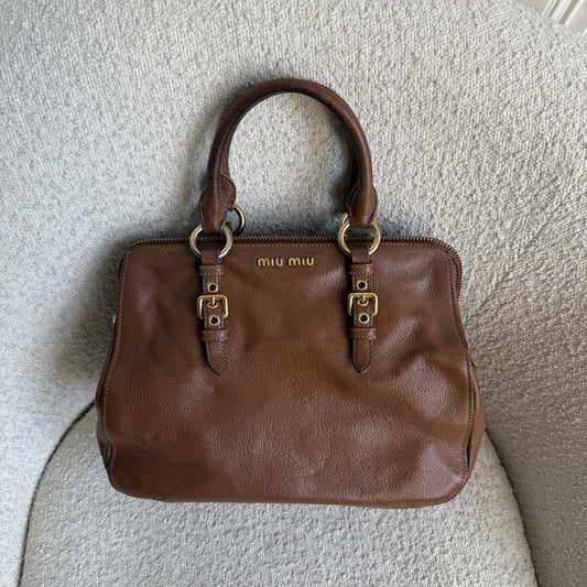 Miu Miu Vitello Madras Leather Brown Handbag