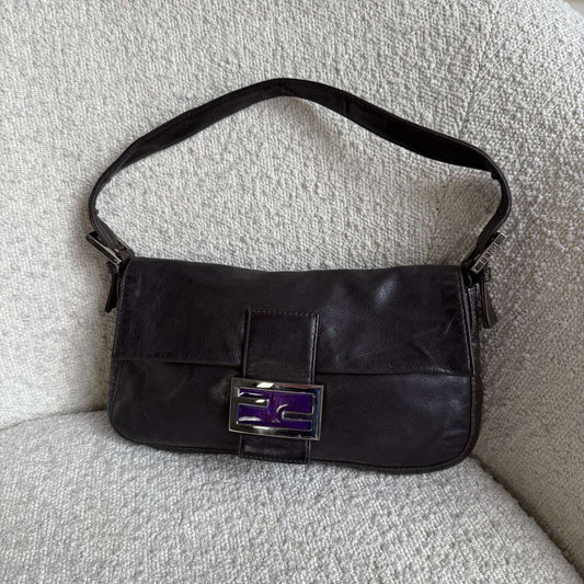 Fendi Mamma Baguette Dark Brown Leather Shoulder Bag