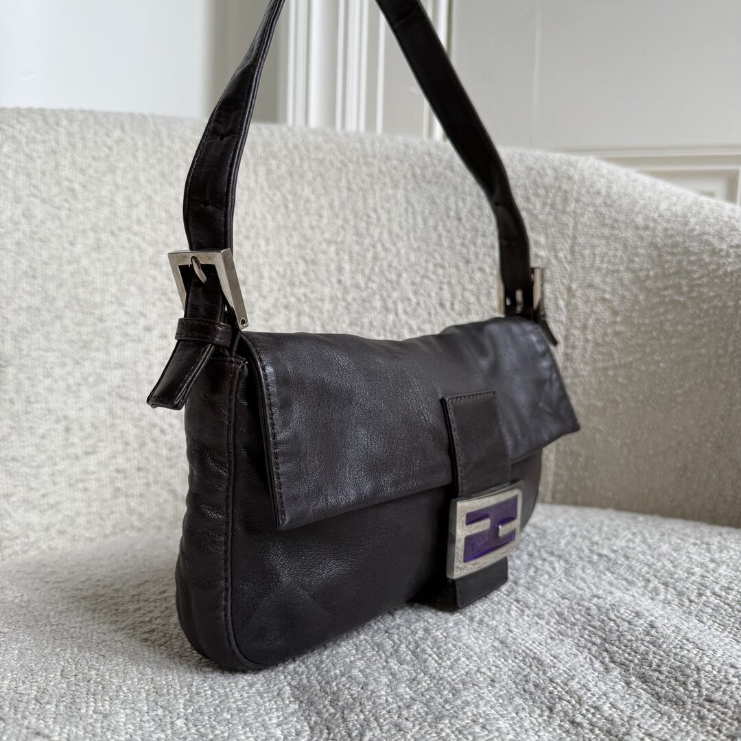 Fendi Mamma Baguette Dark Brown Leather Shoulder Bag