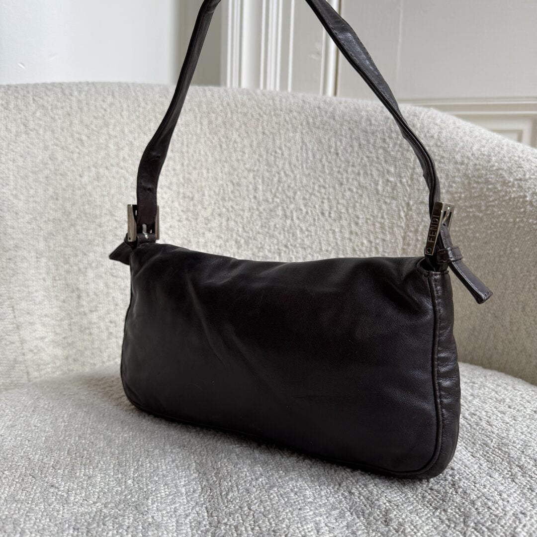 Fendi Mamma Baguette Dark Brown Leather Shoulder Bag