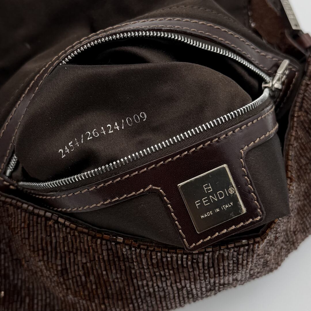 Fendi Sequin Beaded Brown Baguette Shoulder Bag