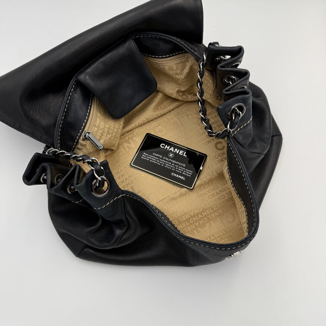 2004 Chanel CC Wild Stitch Surpique Chain Flap Black Shoulder Bag