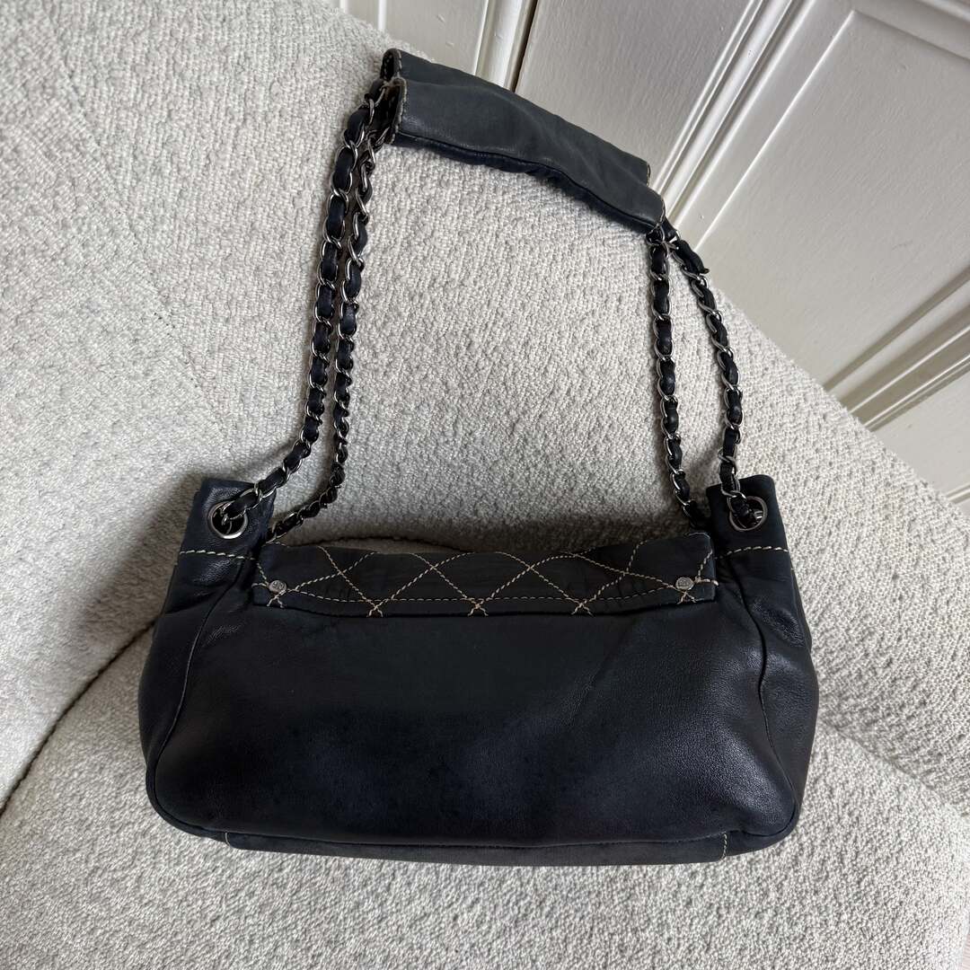 2004 Chanel CC Wild Stitch Surpique Chain Flap Black Shoulder Bag