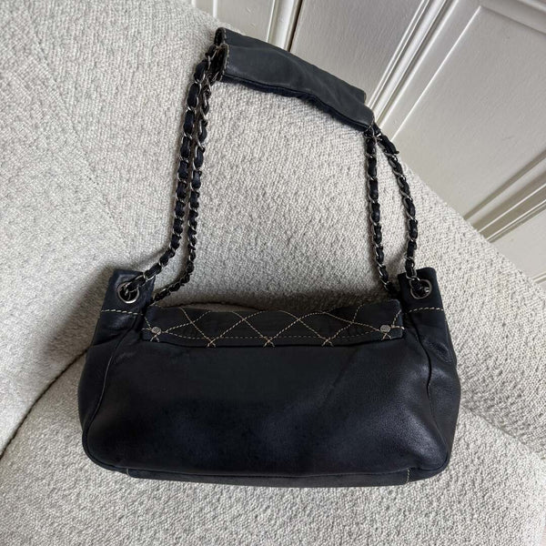 2004 Chanel CC Wild Stitch Surpique Chain Flap Black Shoulder Bag