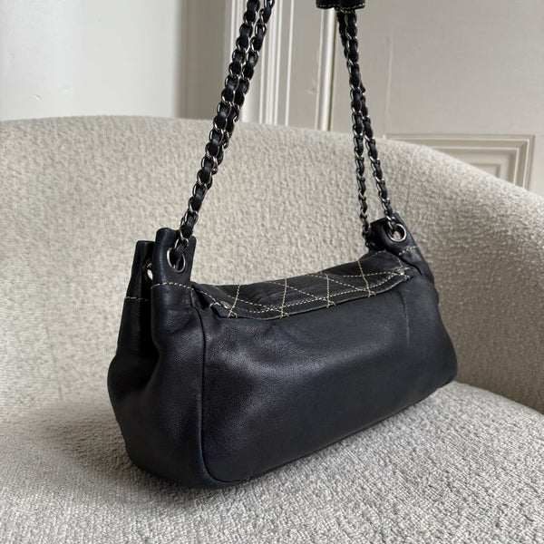 2004 Chanel CC Wild Stitch Surpique Chain Flap Black Shoulder Bag