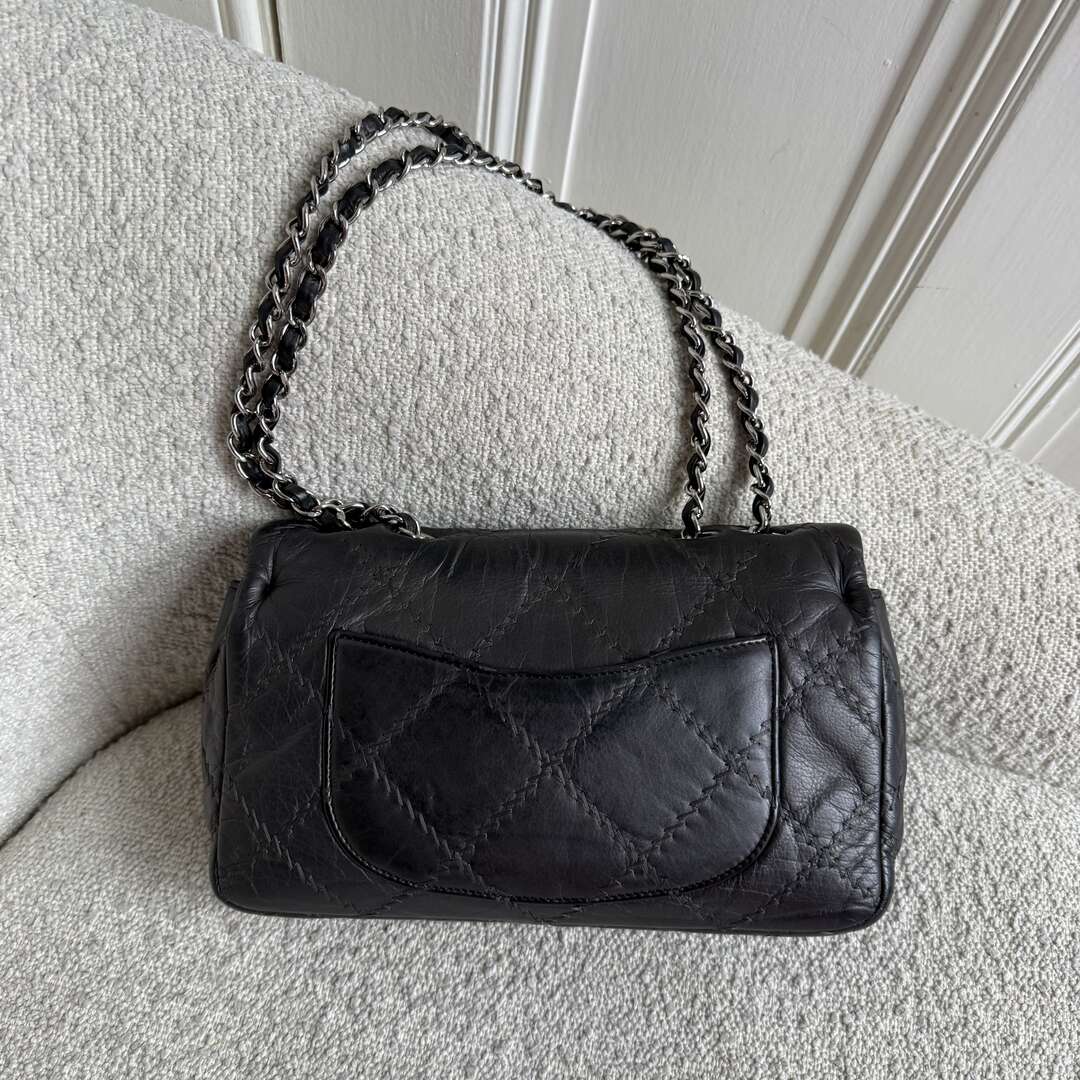 2011 Chanel Wild Stitch Metallic Grey Silver Chain Flap Bag