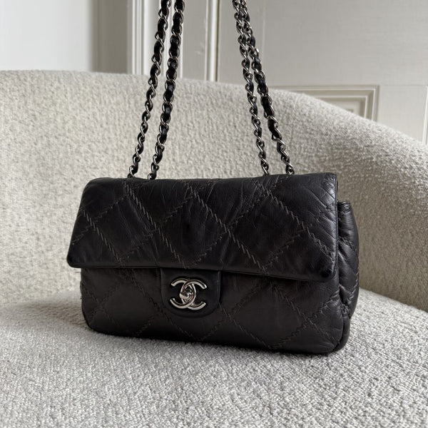 2011 Chanel Wild Stitch Metallic Grey Silver Chain Flap Bag