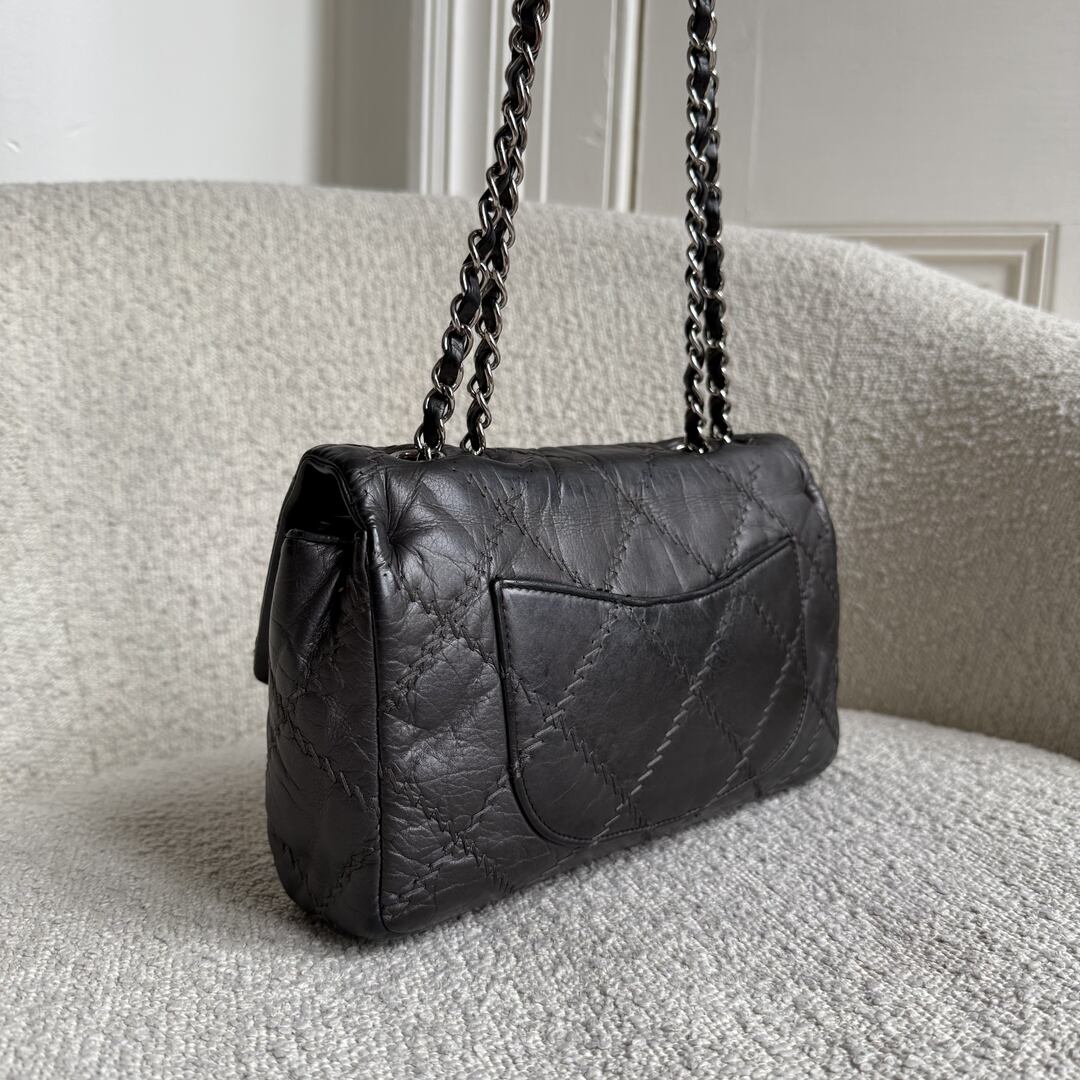 2011 Chanel Wild Stitch Metallic Grey Silver Chain Flap Bag