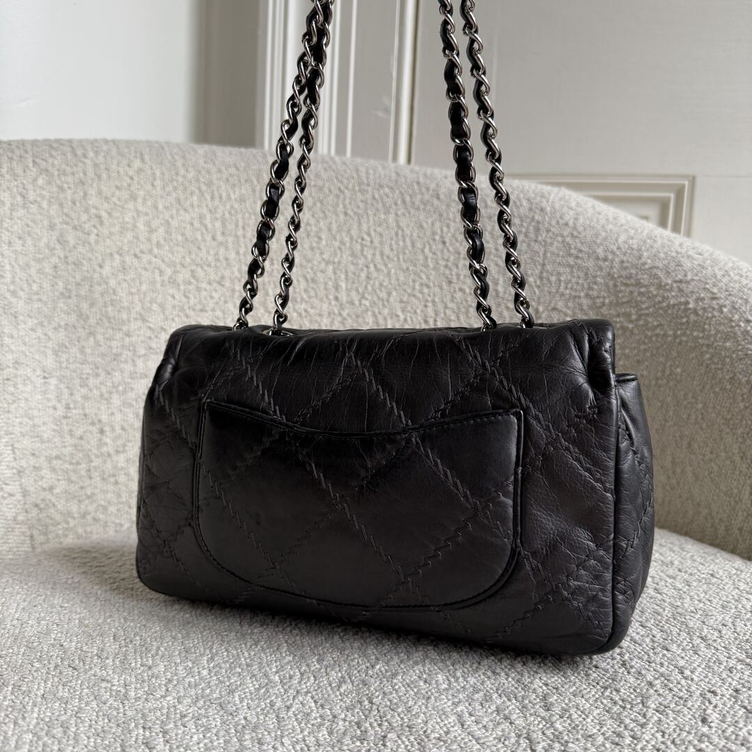 2011 Chanel Wild Stitch Metallic Grey Silver Chain Flap Bag