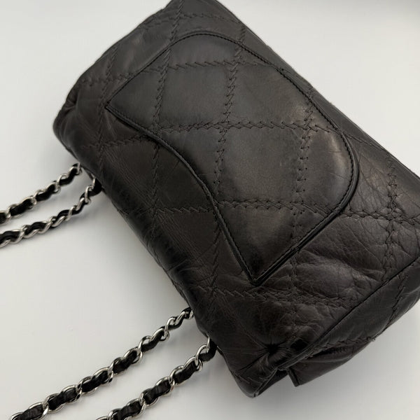 2011 Chanel Wild Stitch Metallic Grey Silver Chain Flap Bag