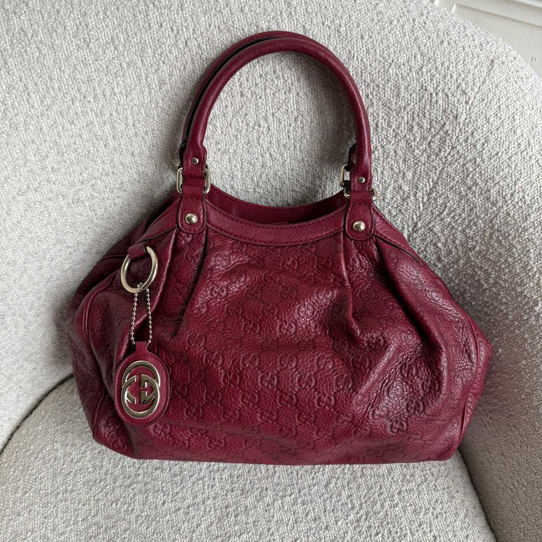 Gucci Guccissima Sukey Leather Red Tote Bag