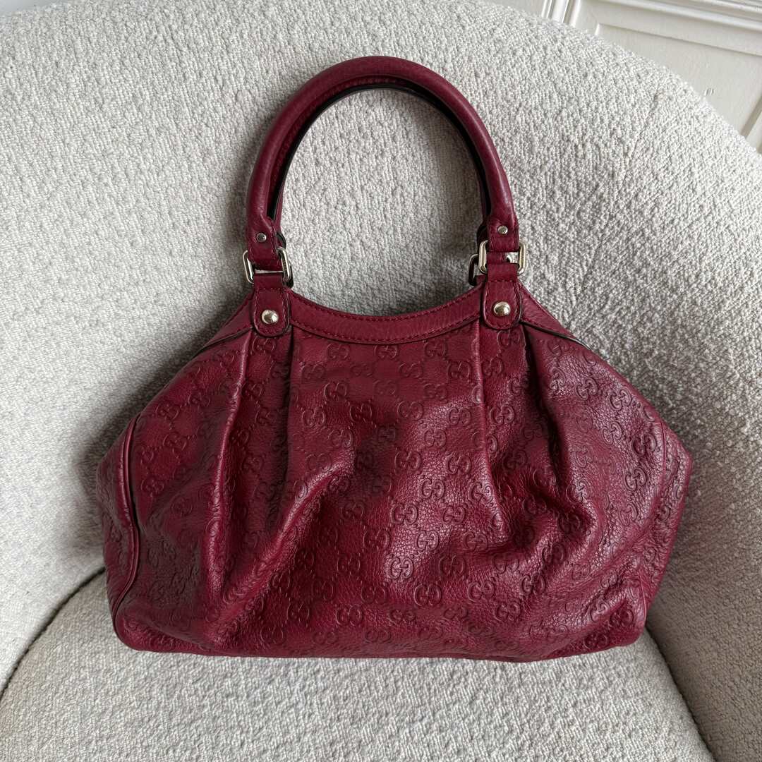 Gucci Guccissima Sukey Leather Red Tote Bag