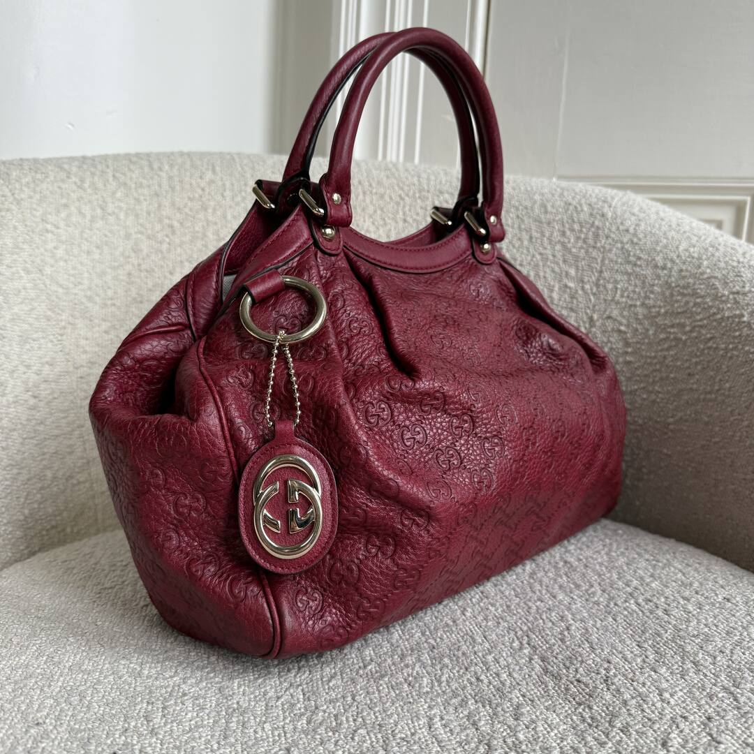 Gucci Guccissima Sukey Leather Red Tote Bag