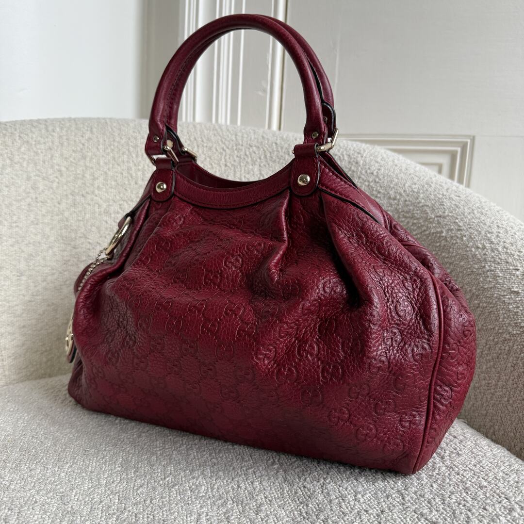 Gucci Guccissima Sukey Leather Red Tote Bag
