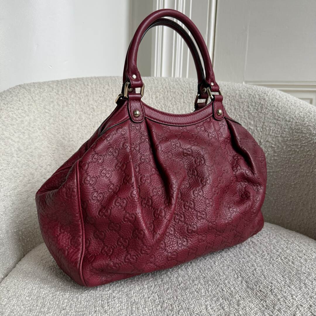 Gucci Guccissima Sukey Leather Red Tote Bag