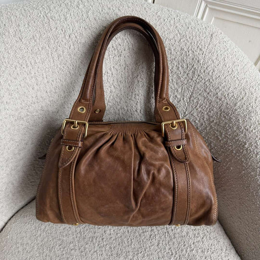 Miu Miu Buckle Leather Brown Tote Bag