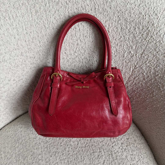 Miu Miu Vitello Bow Red Leather Handbag