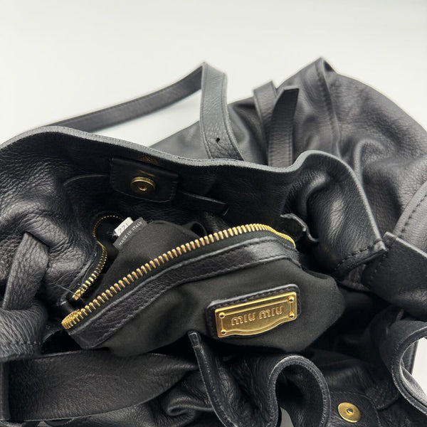 Miu Miu Vitello Leather Black Tote Bag