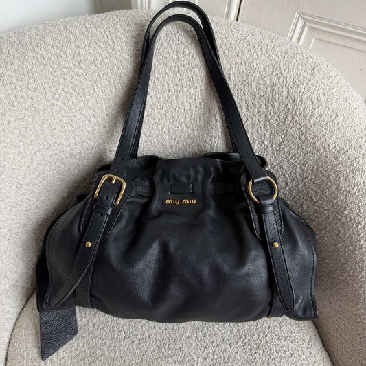 Miu Miu Vitello Leather Black Tote Bag