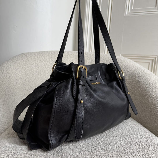 Miu Miu Vitello Leather Black Tote Bag