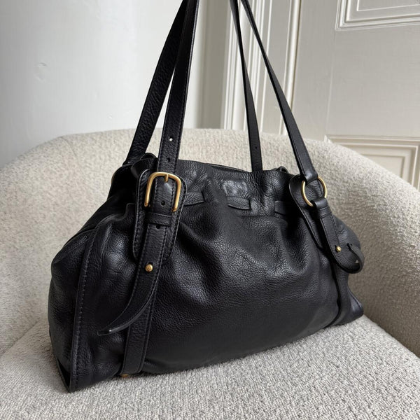 Miu Miu Vitello Leather Black Tote Bag