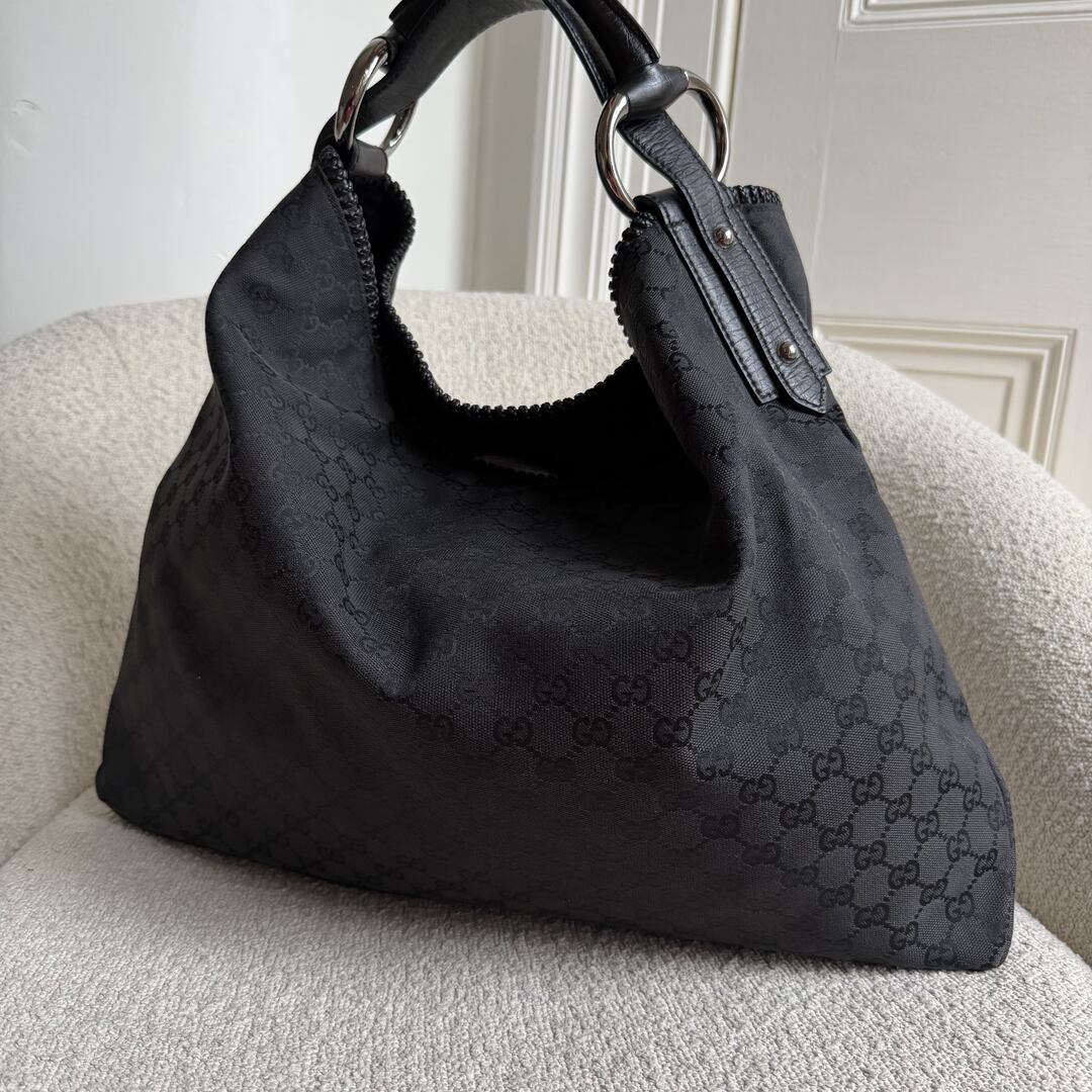 Gucci GG Canvas Horsebit Hobo Black Large Shoulder Bag – JennyHayley