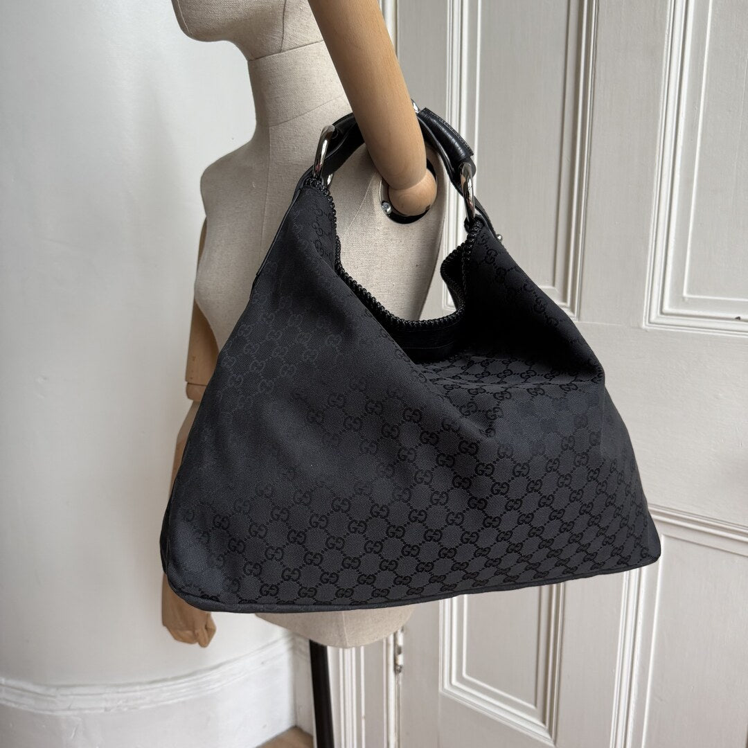 Gucci GG Canvas Horsebit Hobo Black Large Shoulder Bag – JennyHayley