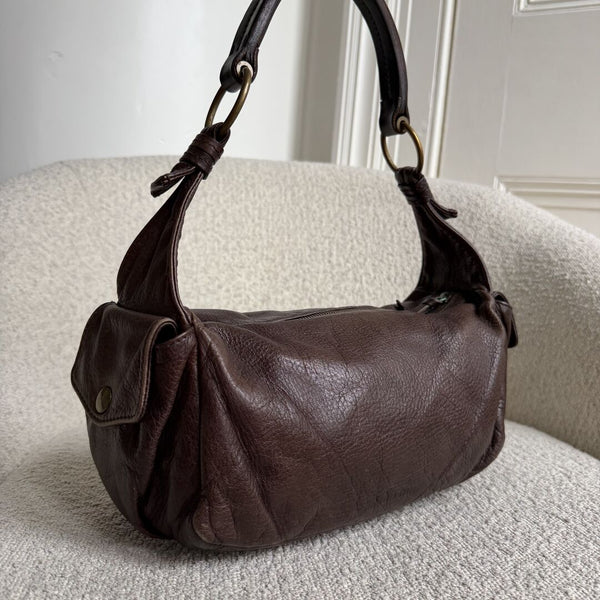 Archive Miu Miu Pocket Leather Brown Shoulder Bag
