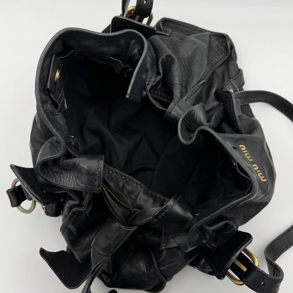 Miu Miu Vitello Black Leather Tote Bag