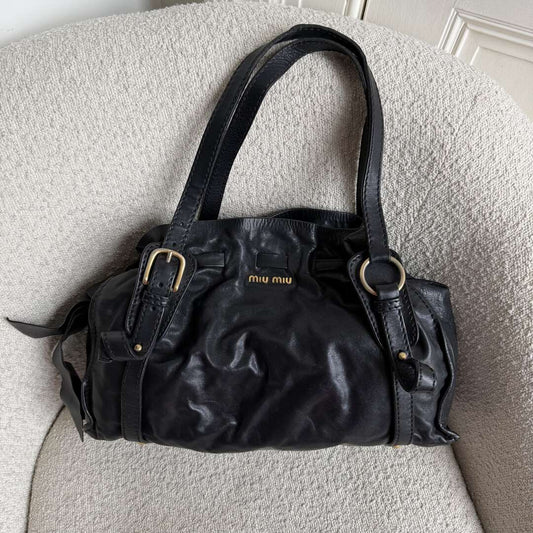 Miu Miu Vitello Black Leather Tote Bag