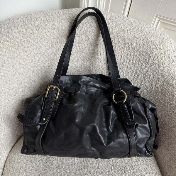 Miu Miu Vitello Black Leather Tote Bag