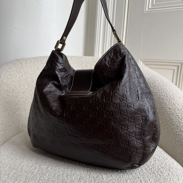 Gucci Guccissima Hobo Brown Leather Shoulder Bag