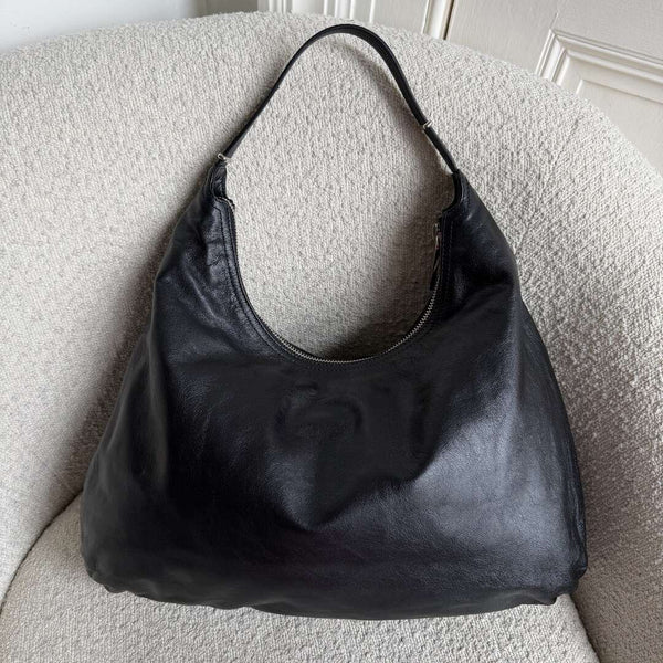 Fendi Unzipped Black Leather Large Shoulder Bag