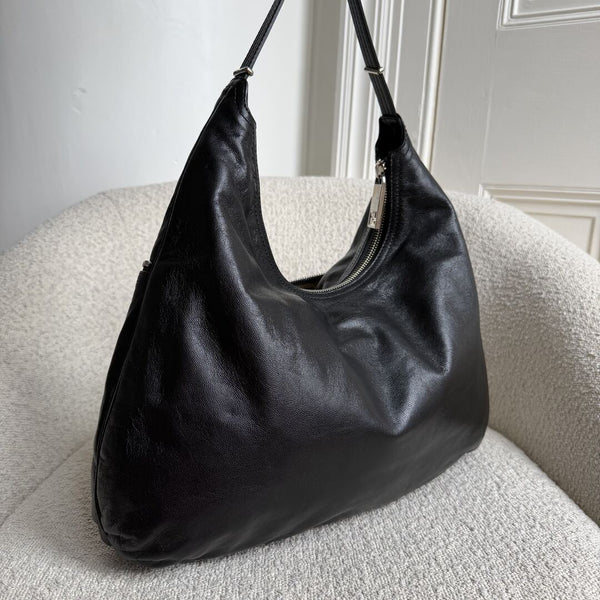 Fendi Unzipped Black Leather Large Shoulder Bag