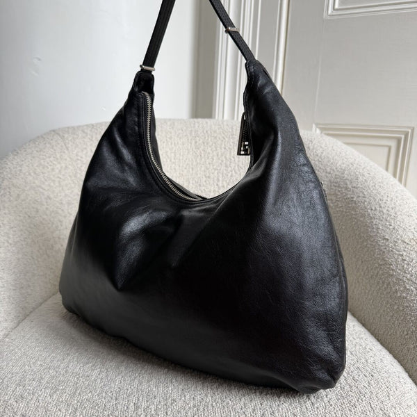 Fendi Unzipped Black Leather Large Shoulder Bag
