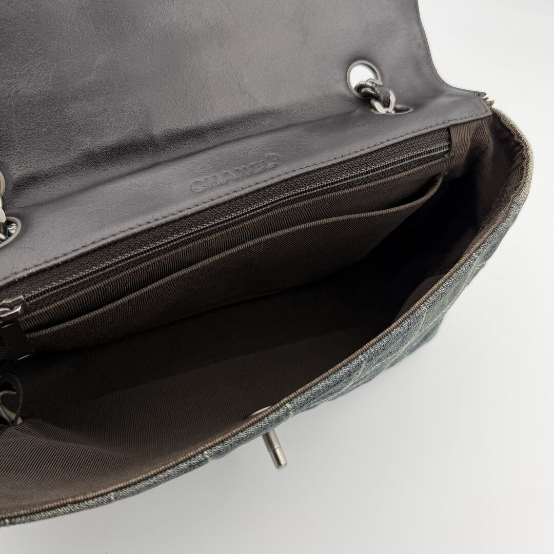 2000 Chanel Blue Denim Chocolate Bar Flap Shoulder Bag