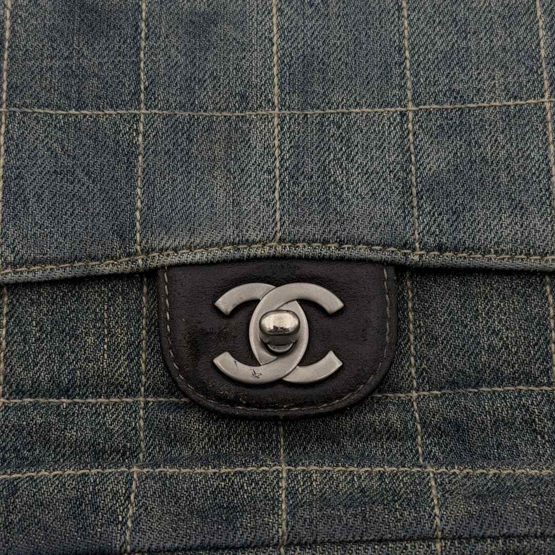 2000 Chanel Blue Denim Chocolate Bar Flap Shoulder Bag