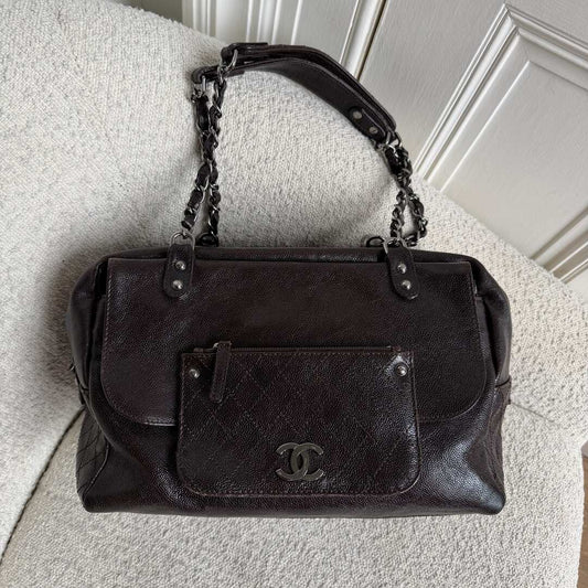 2008 Chanel Caviar Pocket In The City Flap Black Shoulder Bag