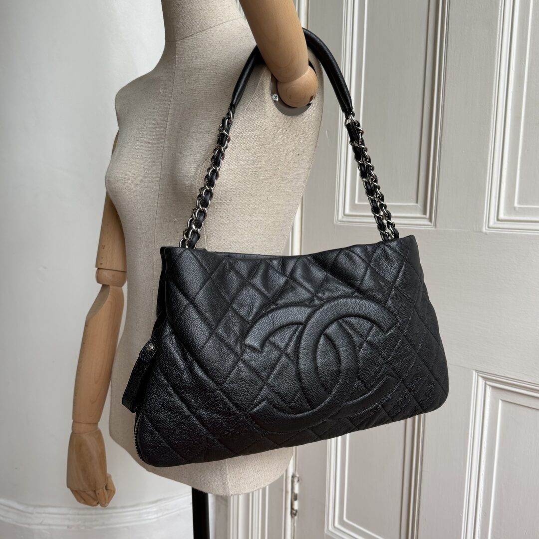 2008 Chanel CC Timeless Expandable Caviar Black Shoulder Bag