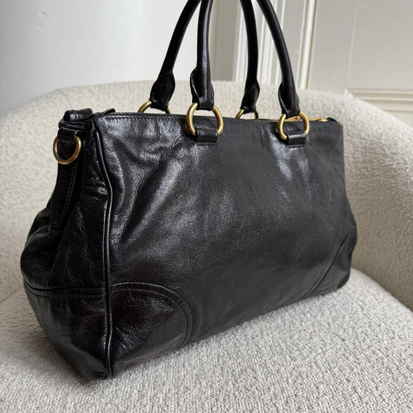 2014 Miu Miu Vitello Shine Black Leather Shoulder Bag