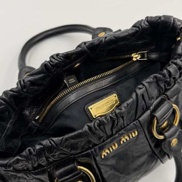 2007 Miu Miu Vitello Black Leather Handbag