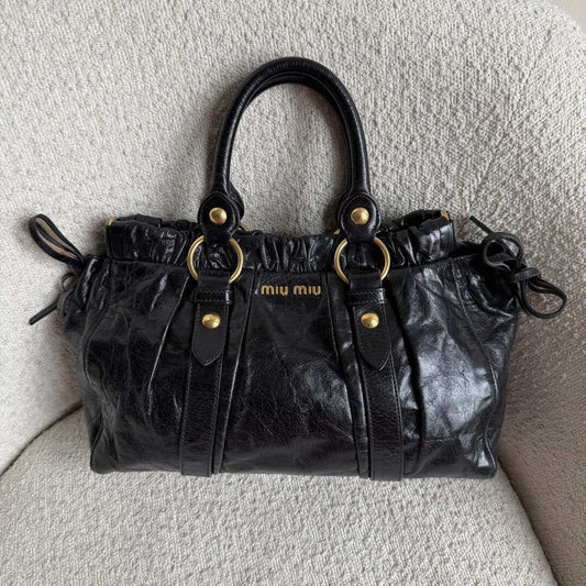 2007 Miu Miu Vitello Black Leather Handbag