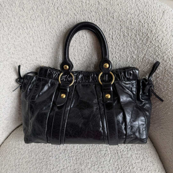 2007 Miu Miu Vitello Black Leather Handbag