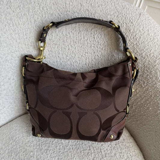 Coach Signature Brown Studded Shoulder Bag