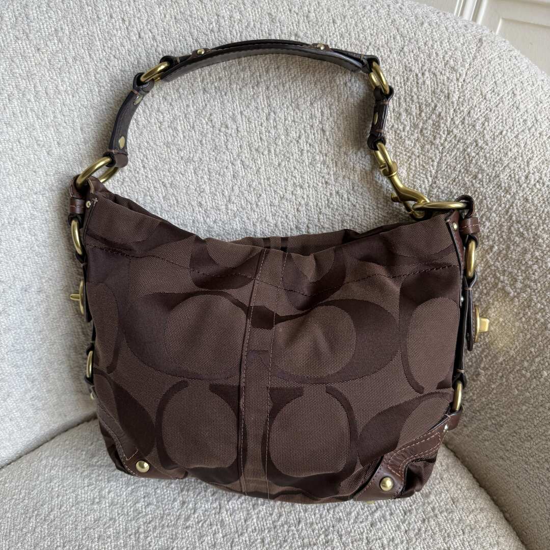 Coach Signature Brown Studded Shoulder Bag